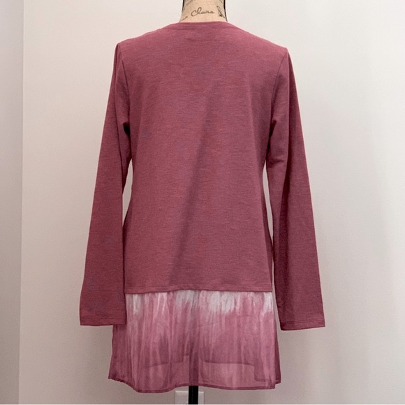 Logo by Lori Goldstein Lounge Tie Dye Pink Tunic Top with Chiffon Trim, Size S - Picture 6 of 16